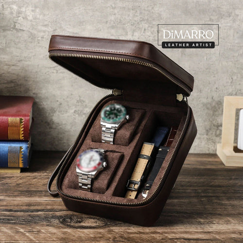 2 Watch Travel Case with Sunglasses Slot | Crazy Horse Leather-DiMarro Leather