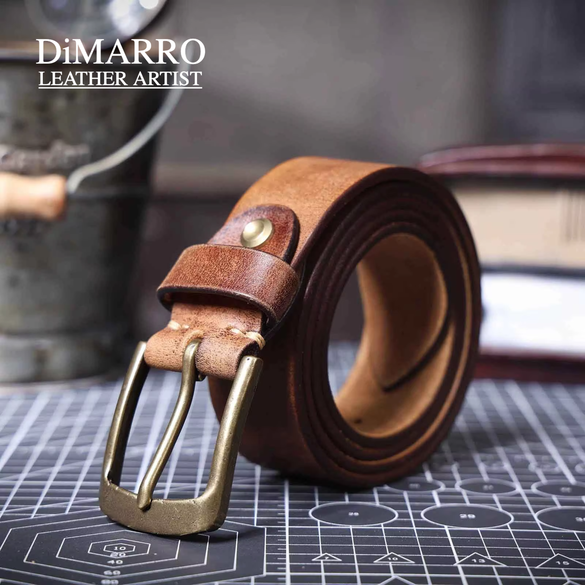 Vintage Full-Grain Leather Belt | Solid Brass Buckle | DiMarro