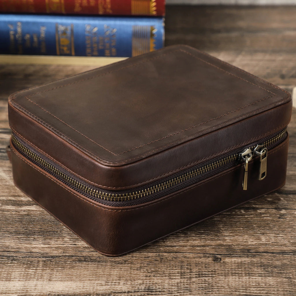 2 Watch Travel Case with Sunglasses Slot | Crazy Horse Leather-DiMarro Leather