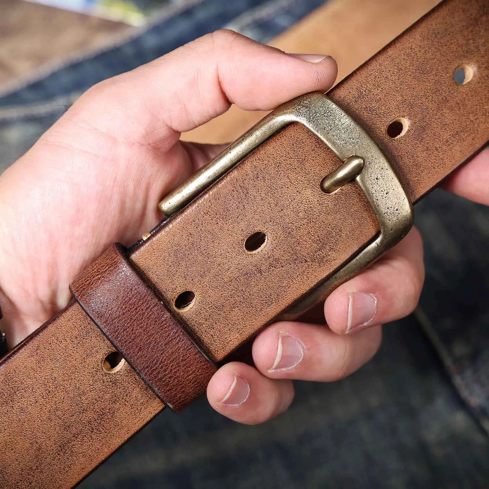 Vintage Full-Grain Leather Belt | Solid Brass Buckle | DiMarro