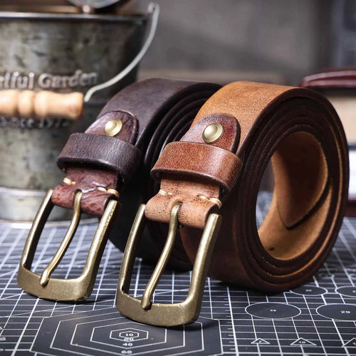 Vintage Full-Grain Leather Belt | Solid Brass Buckle | DiMarro