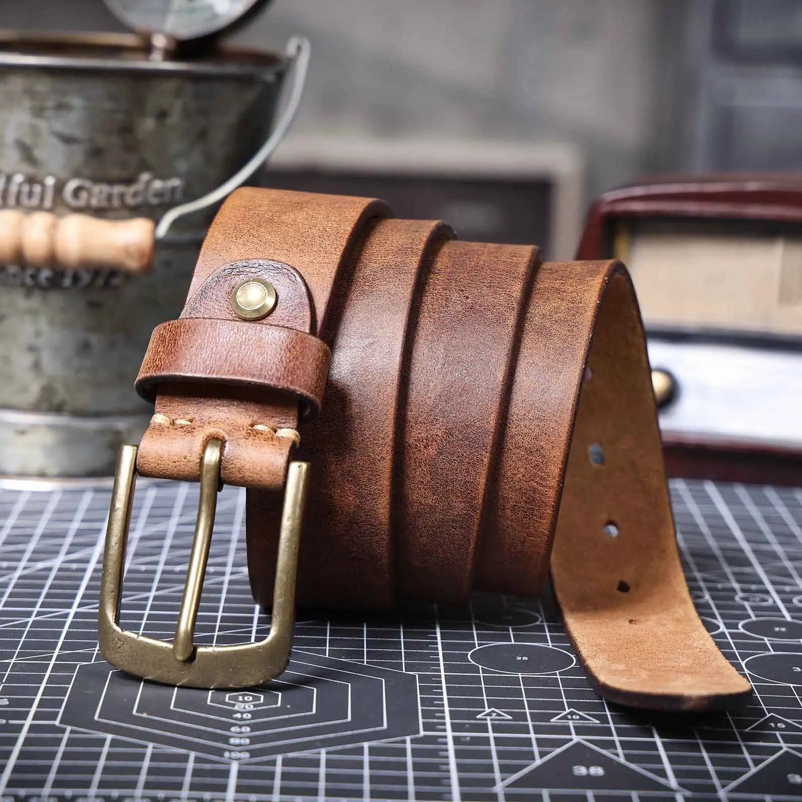 Vintage Full-Grain Leather Belt | Solid Brass Buckle | DiMarro