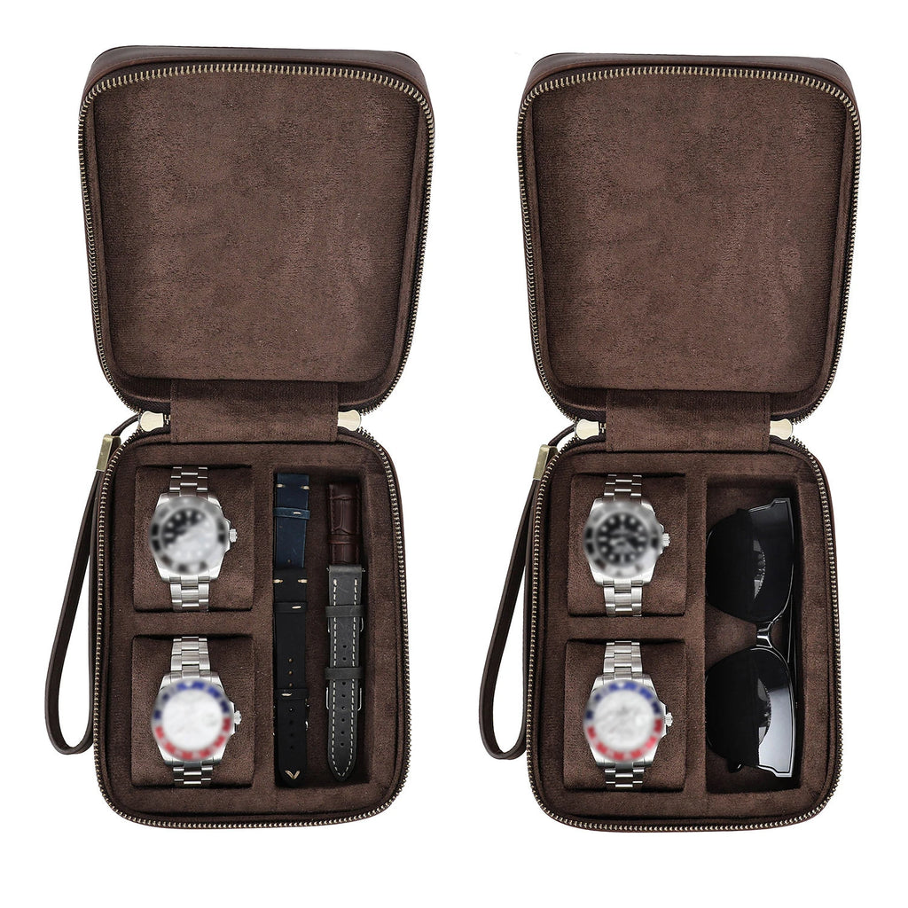 2 Watch Travel Case with Sunglasses Slot | Crazy Horse Leather-DiMarro Leather